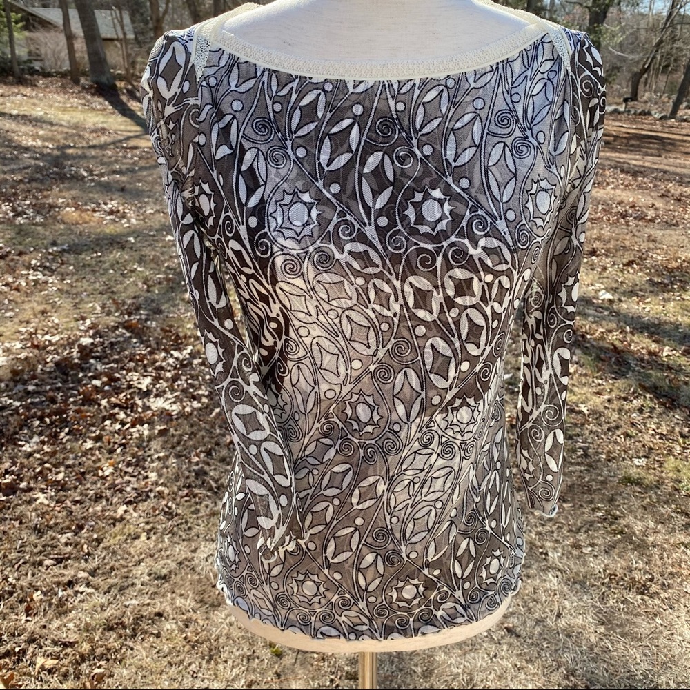 ANAC KIMI TOP BROWN CREAM PRINT STRETCH BOATNECK size M